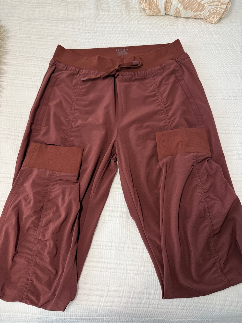 Athleta Attitude Maroon Cargo Joggers with Drawstring Waist
